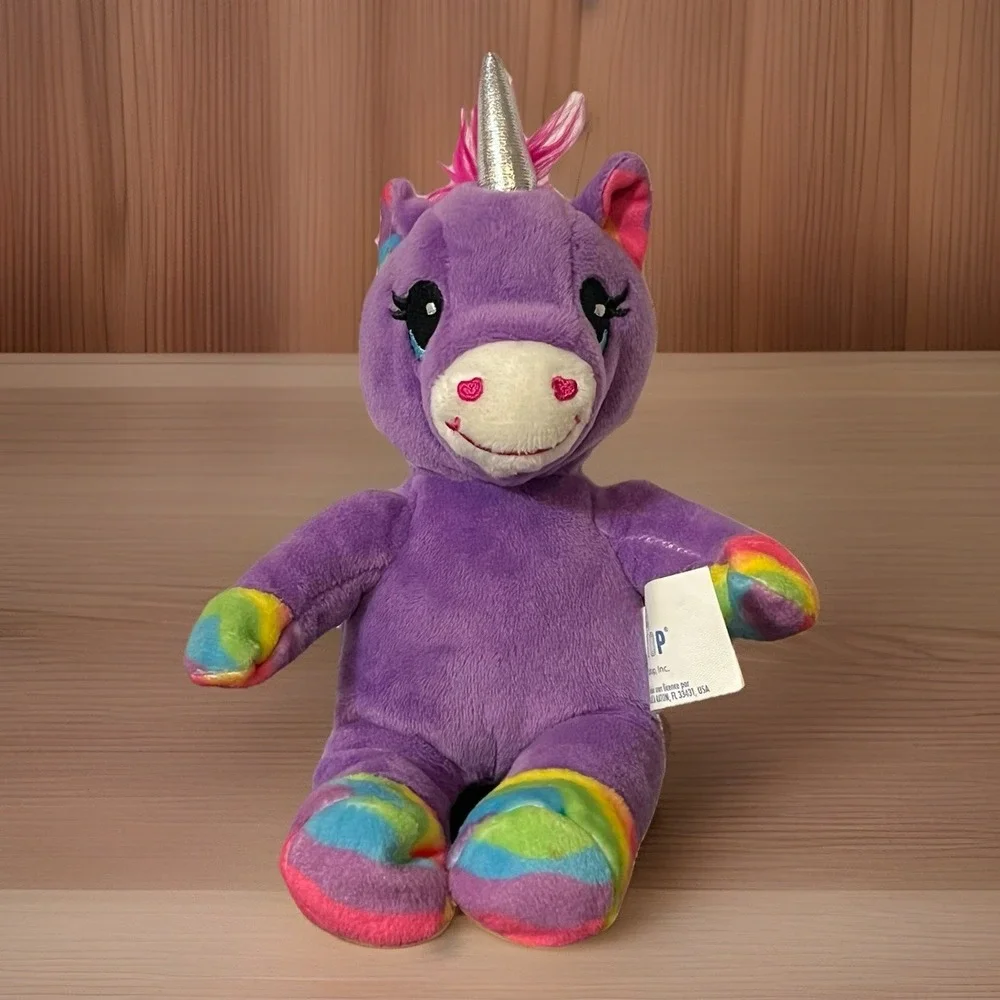 Build a Bear Workshop Mini Purple Rainbow Unicorn Zipper Back Pouch w/ Heart